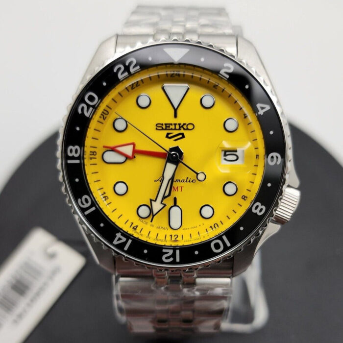 Seiko 5 Sport SKX GMT US Special Creation Automatic Yellow Dial Silver Steel Strap Watch for Men - SSK017K1 - Image 8